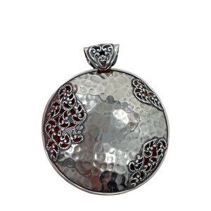 Paz Creations Israel 925 Sterling Silver Round Pendant Filigree Hammered Design